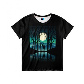 Детская футболка 3D с принтом Ночная природа , 100% гипоаллергенный полиэфир | прямой крой, круглый вырез горловины, длина до линии бедер, чуть спущенное плечо, ткань немного тянется | forest | lake | moon | nature | night | star | wood | звезды | лес | луна | ночь | озеро | природа