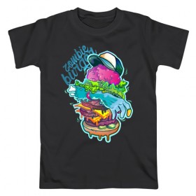 Мужская футболка хлопок с принтом Zombie Burger , 100% хлопок | прямой крой, круглый вырез горловины, длина до линии бедер, слегка спущенное плечо. | art | the walking dead | zombie | арт | зомби | ходячие мертвецы