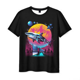 Мужская футболка 3D с принтом Ретро акула , 100% полиэфир | прямой крой, круглый вырез горловины, длина до линии бедер | retro | shark