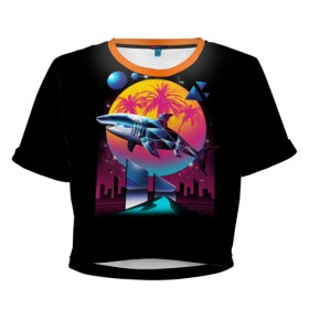 Женская футболка 3D укороченная с принтом Ретро акула , 100% полиэстер | круглая горловина, длина футболки до линии талии, рукава с отворотами | retro | shark