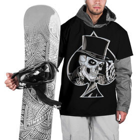 Накидка на куртку 3D с принтом Скелетон , 100% полиэстер |  | background | black | card | cylinder | death | game | hat | skeleton | skull | spades | suit | игра | карты | масть | пики | скелет | фон | цилиндр | череп | черный | шляпа