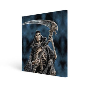Холст квадратный с принтом Скелетон , 100% ПВХ |  | death | skeleton | skull | капюшон | коса | скелет | череп