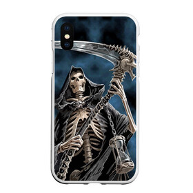 Чехол для iPhone XS Max матовый с принтом Скелетон , Силикон | Область печати: задняя сторона чехла, без боковых панелей | death | skeleton | skull | капюшон | коса | скелет | череп