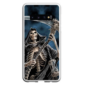 Чехол для Samsung Galaxy S10 с принтом Скелетон , Силикон | Область печати: задняя сторона чехла, без боковых панелей | Тематика изображения на принте: death | skeleton | skull | капюшон | коса | скелет | череп