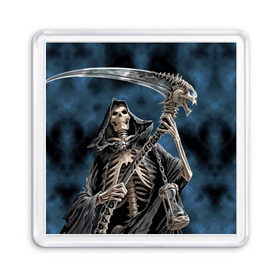 Магнит 55*55 с принтом Скелетон , Пластик | Размер: 65*65 мм; Размер печати: 55*55 мм | death | skeleton | skull | капюшон | коса | скелет | череп