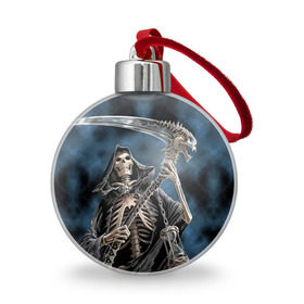 Ёлочный шар с принтом Скелетон , Пластик | Диаметр: 77 мм | death | skeleton | skull | капюшон | коса | скелет | череп