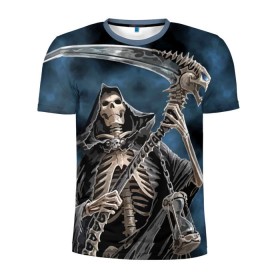 Мужская футболка 3D спортивная с принтом Скелетон , 100% полиэстер с улучшенными характеристиками | приталенный силуэт, круглая горловина, широкие плечи, сужается к линии бедра | death | skeleton | skull | капюшон | коса | скелет | череп