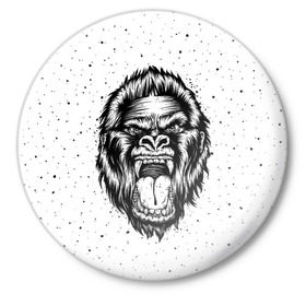 Значок с принтом Рык гориллы ,  металл | круглая форма, металлическая застежка в виде булавки | animal | beast | gorilla | head | monkey | nature | rage | roar | голова | горилла | жиивотное | зверь | обезьяна | природа | рык | ярость
