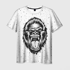Мужская футболка 3D с принтом Рык гориллы , 100% полиэфир | прямой крой, круглый вырез горловины, длина до линии бедер | animal | beast | gorilla | head | monkey | nature | rage | roar | голова | горилла | жиивотное | зверь | обезьяна | природа | рык | ярость