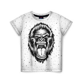 Детская футболка 3D с принтом Рык гориллы , 100% гипоаллергенный полиэфир | прямой крой, круглый вырез горловины, длина до линии бедер, чуть спущенное плечо, ткань немного тянется | animal | beast | gorilla | head | monkey | nature | rage | roar | голова | горилла | жиивотное | зверь | обезьяна | природа | рык | ярость