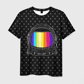 Мужская футболка 3D с принтом Цветной астронавт , 100% полиэфир | прямой крой, круглый вырез горловины, длина до линии бедер | 