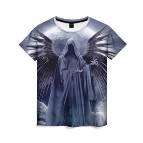 Женская футболка 3D с принтом Скелетон , 100% полиэфир ( синтетическое хлопкоподобное полотно) | прямой крой, круглый вырез горловины, длина до линии бедер | death | moon | night | rocks | skeleton | wings | камни | крылья | луна | ночь | скелет
