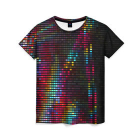Женская футболка 3D с принтом neon-abstract , 100% полиэфир ( синтетическое хлопкоподобное полотно) | прямой крой, круглый вырез горловины, длина до линии бедер | пиксельный