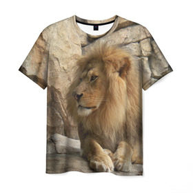 Мужская футболка 3D с принтом Лев , 100% полиэфир | прямой крой, круглый вырез горловины, длина до линии бедер | амурский | животные | киса | кот | котенок | кошка | лев | львица | пума | рысь | серый | тигр | хищник