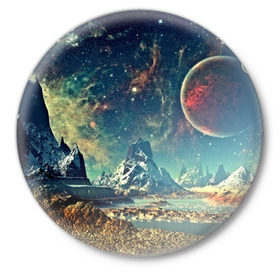 Значок с принтом Planeta ,  металл | круглая форма, металлическая застежка в виде булавки | космический | космос | планеты