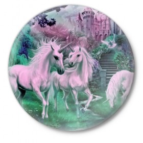 Значок с принтом Единорог ,  металл | круглая форма, металлическая застежка в виде булавки | Тематика изображения на принте: единорог | лошадь | сказка | фантастика