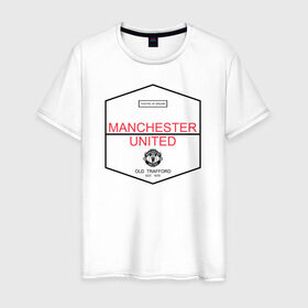 Мужская футболка хлопок с принтом Manchester United - Old Trafford (чёрный рисунок) , 100% хлопок | прямой крой, круглый вырез горловины, длина до линии бедер, слегка спущенное плечо. | 