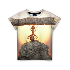 Детская футболка 3D с принтом Муравей , 100% гипоаллергенный полиэфир | прямой крой, круглый вырез горловины, длина до линии бедер, чуть спущенное плечо, ткань немного тянется | ветка | жук | закат | камень | муравей | насекомые | природа