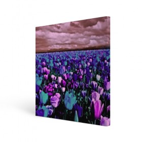 Холст квадратный с принтом Поле тюльпанов , 100% ПВХ |  | flower | весна | поле | полевой цветок | природа | цветочки | цветы
