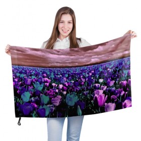 Флаг 3D с принтом Поле тюльпанов , 100% полиэстер | плотность ткани — 95 г/м2, размер — 67 х 109 см. Принт наносится с одной стороны | flower | весна | поле | полевой цветок | природа | цветочки | цветы