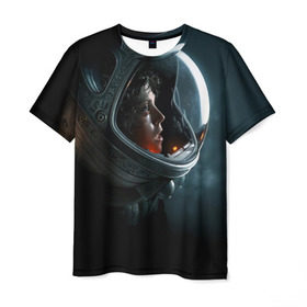 Мужская футболка 3D с принтом Девушка космонавт , 100% полиэфир | прямой крой, круглый вырез горловины, длина до линии бедер | alien | космос | рипли | скафандр | чужой