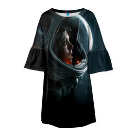 Детское платье 3D с принтом Девушка космонавт , 100% полиэстер | прямой силуэт, чуть расширенный к низу. Круглая горловина, на рукавах — воланы | alien | космос | рипли | скафандр | чужой