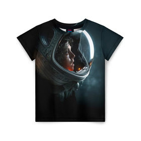Детская футболка 3D с принтом Девушка космонавт , 100% гипоаллергенный полиэфир | прямой крой, круглый вырез горловины, длина до линии бедер, чуть спущенное плечо, ткань немного тянется | alien | космос | рипли | скафандр | чужой