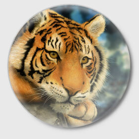 Значок с принтом Тигр ,  металл | круглая форма, металлическая застежка в виде булавки | Тематика изображения на принте: 