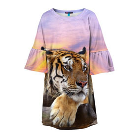 Детское платье 3D с принтом Тигр , 100% полиэстер | прямой силуэт, чуть расширенный к низу. Круглая горловина, на рукавах — воланы | Тематика изображения на принте: амурский | животные | зверь | киса | кот | котенок | кошка | тигр | хищник
