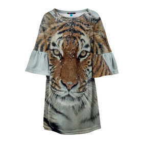 Детское платье 3D с принтом Тигр , 100% полиэстер | прямой силуэт, чуть расширенный к низу. Круглая горловина, на рукавах — воланы | амурский | животные | зверь | киса | кот | котенок | кошка | тигр | хищник