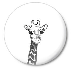 Значок с принтом Жираф ,  металл | круглая форма, металлическая застежка в виде булавки | арт | взгляд | глаза | животные | жираф | прикольные