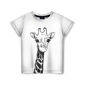 Детская футболка 3D с принтом Жираф , 100% гипоаллергенный полиэфир | прямой крой, круглый вырез горловины, длина до линии бедер, чуть спущенное плечо, ткань немного тянется | арт | взгляд | глаза | животные | жираф | прикольные