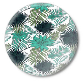 Значок с принтом Tropical ,  металл | круглая форма, металлическая застежка в виде булавки | flower | тропики | тропический | цветы