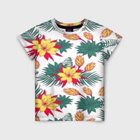 Детская футболка 3D с принтом Tropical Pattern , 100% гипоаллергенный полиэфир | прямой крой, круглый вырез горловины, длина до линии бедер, чуть спущенное плечо, ткань немного тянется | flower | поле | тропики | тропический | цветочки | цветы