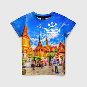 Детская футболка 3D с принтом Таиланд , 100% гипоаллергенный полиэфир | прямой крой, круглый вырез горловины, длина до линии бедер, чуть спущенное плечо, ткань немного тянется | architecture | bangkok | clouds | landmark | people | sky | temple of the emerald buddha | thailand | tourism | архитектура | бангкок | достопримечательность | люди | небо | облака | таиланд | туризм | храм изумрудного будды