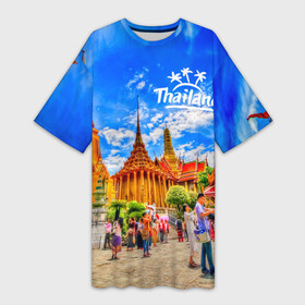 Платье-футболка 3D с принтом Таиланд ,  |  | architecture | bangkok | clouds | landmark | people | sky | temple of the emerald buddha | thailand | tourism | архитектура | бангкок | достопримечательность | люди | небо | облака | таиланд | туризм | храм изумрудного будды