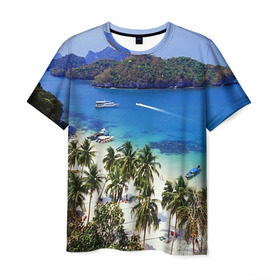 Мужская футболка 3D с принтом Таиланд , 100% полиэфир | прямой крой, круглый вырез горловины, длина до линии бедер | Тематика изображения на принте: beach | clouds | islands | palm trees | people | sand | sea | ships | sky | thailand | tourism | корабли | люди | море | небо | облака | острова | пальмы | песок | пляж | таиланд | туризм