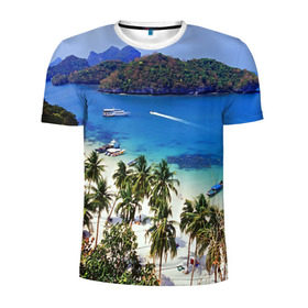 Мужская футболка 3D спортивная с принтом Таиланд , 100% полиэстер с улучшенными характеристиками | приталенный силуэт, круглая горловина, широкие плечи, сужается к линии бедра | beach | clouds | islands | palm trees | people | sand | sea | ships | sky | thailand | tourism | корабли | люди | море | небо | облака | острова | пальмы | песок | пляж | таиланд | туризм