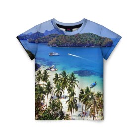 Детская футболка 3D с принтом Таиланд , 100% гипоаллергенный полиэфир | прямой крой, круглый вырез горловины, длина до линии бедер, чуть спущенное плечо, ткань немного тянется | beach | clouds | islands | palm trees | people | sand | sea | ships | sky | thailand | tourism | корабли | люди | море | небо | облака | острова | пальмы | песок | пляж | таиланд | туризм