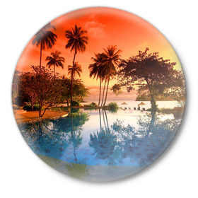 Значок с принтом Таиланд ,  металл | круглая форма, металлическая застежка в виде булавки | beach | clouds | hiking | sea | sky | sunset | swimming pool | thailand | бассейн | закат | море | небо | облака | пляж | таиланд | туризм