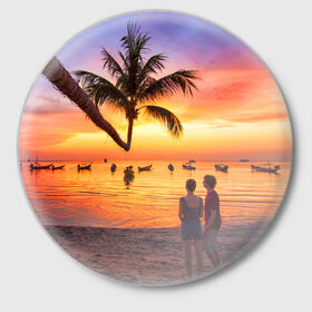 Значок с принтом Таиланд ,  металл | круглая форма, металлическая застежка в виде булавки | beach | clouds | love | palm tree | people | sea | sky | sunset | thailand | tourism | закат | любовь | люди | море | небо | облака | пальма | пляж | таиланд | туризм