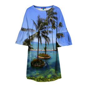Детское платье 3D с принтом Таиланд , 100% полиэстер | прямой силуэт, чуть расширенный к низу. Круглая горловина, на рукавах — воланы | clouds | hiking | sea | sky | swimming pool | thailand | trees | бассейн | море | небо | облака | пальмы | таиланд | туризм