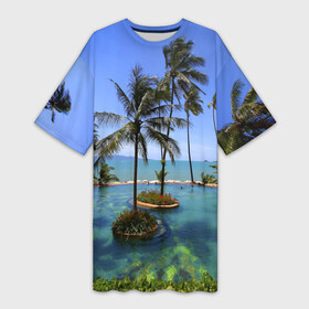 Платье-футболка 3D с принтом Таиланд ,  |  | clouds | hiking | sea | sky | swimming pool | thailand | trees | бассейн | море | небо | облака | пальмы | таиланд | туризм
