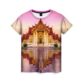 Женская футболка 3D с принтом Таиланд , 100% полиэфир ( синтетическое хлопкоподобное полотно) | прямой крой, круглый вырез горловины, длина до линии бедер | landmark | reflection | temple | thailand | tourism | water | вода | достопримечательность | отражение | таиланд | туризм | храм