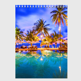 Скетчбук с принтом Таиланд , 100% бумага
 | 48 листов, плотность листов — 100 г/м2, плотность картонной обложки — 250 г/м2. Листы скреплены сверху удобной пружинной спиралью | clouds | pool | reflection | sea | sky | sunset | thailand | tourism | trees | water | бассейн | вода | закат | море | небо | облака | отражение | пальмы | таиланд | туризм