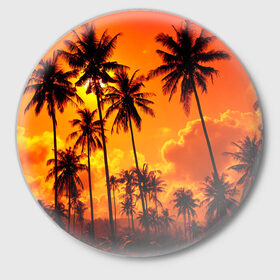Значок с принтом Таиланд ,  металл | круглая форма, металлическая застежка в виде булавки | clouds | nature | palms | sky | sunset | thailand | tourism | закат | небо | облака | пальмы | природа | таиланд | туризм