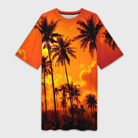 Платье-футболка 3D с принтом Таиланд ,  |  | clouds | nature | palms | sky | sunset | thailand | tourism | закат | небо | облака | пальмы | природа | таиланд | туризм
