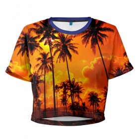 Женская футболка 3D укороченная с принтом Таиланд , 100% полиэстер | круглая горловина, длина футболки до линии талии, рукава с отворотами | clouds | nature | palms | sky | sunset | thailand | tourism | закат | небо | облака | пальмы | природа | таиланд | туризм