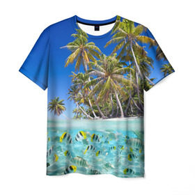Мужская футболка 3D с принтом Таиланд , 100% полиэфир | прямой крой, круглый вырез горловины, длина до линии бедер | Тематика изображения на принте: clouds | fish | nature | palm trees | sea | sky | thailand | tourism | water | вода | море | небо | облака | пальмы | природа | рыбки | таиланд | туризм