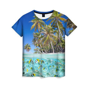 Женская футболка 3D с принтом Таиланд , 100% полиэфир ( синтетическое хлопкоподобное полотно) | прямой крой, круглый вырез горловины, длина до линии бедер | clouds | fish | nature | palm trees | sea | sky | thailand | tourism | water | вода | море | небо | облака | пальмы | природа | рыбки | таиланд | туризм